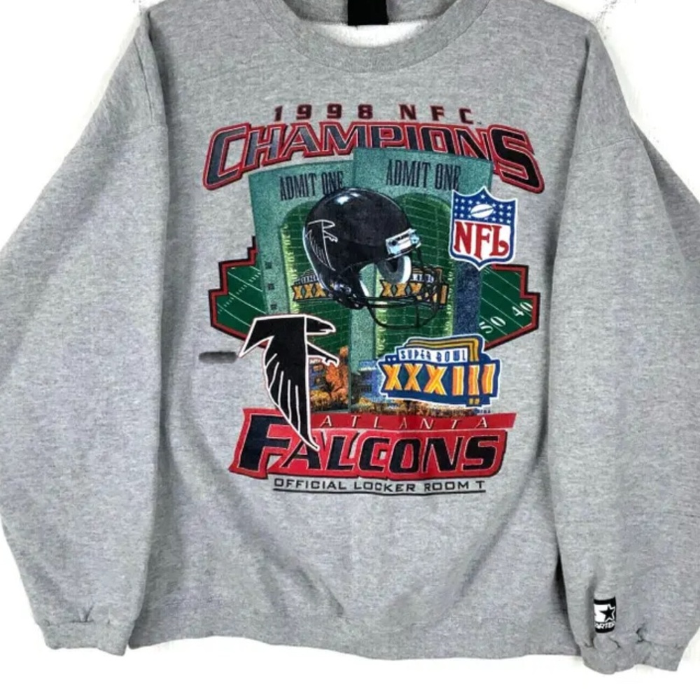 STARTER Gray NFL Falcons Crewneck Sweater